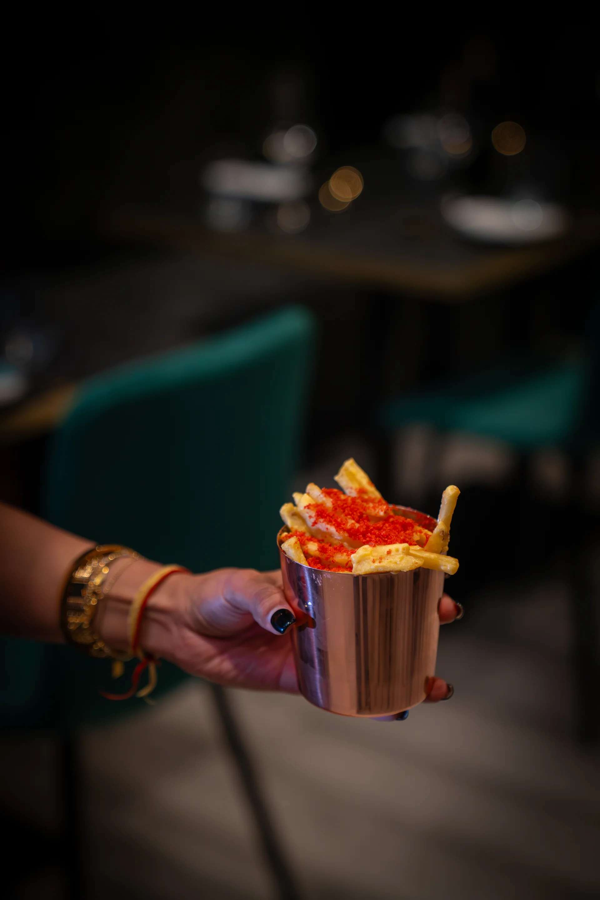 Masala fries in copper cup